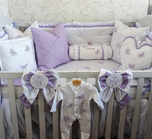 Load image into Gallery viewer, Luxury baby bedding 100x50 personalised by embroidery