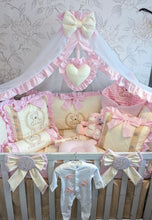 Load image into Gallery viewer, Luxury baby bedding 100x50 personalised by embroidery