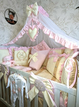 Load image into Gallery viewer, Luxury baby bedding 100x50 personalised by embroidery