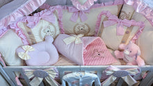Load image into Gallery viewer, Luxury baby bedding 100x50 personalised by embroidery