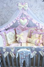 Load image into Gallery viewer, Luxury baby bedding 100x50 personalised by embroidery