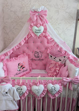 Load image into Gallery viewer, Luxury baby bedding 140*70 personalised by embroidery, 100% cotton and dimple