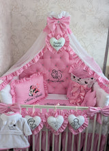 Load image into Gallery viewer, Luxury baby bedding 140*70 personalised by embroidery, 100% cotton and dimple