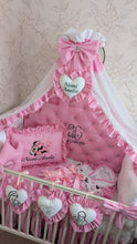 Load image into Gallery viewer, Luxury baby bedding 140*70 personalised by embroidery, 100% cotton and dimple
