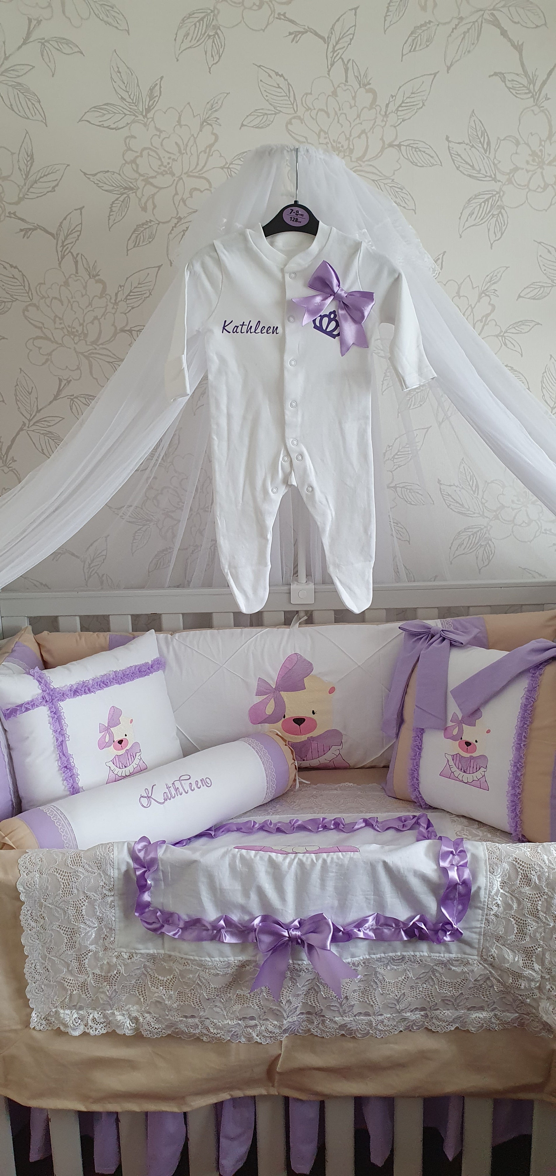 Luxury baby bedding 100x50 personalised by embroidery 