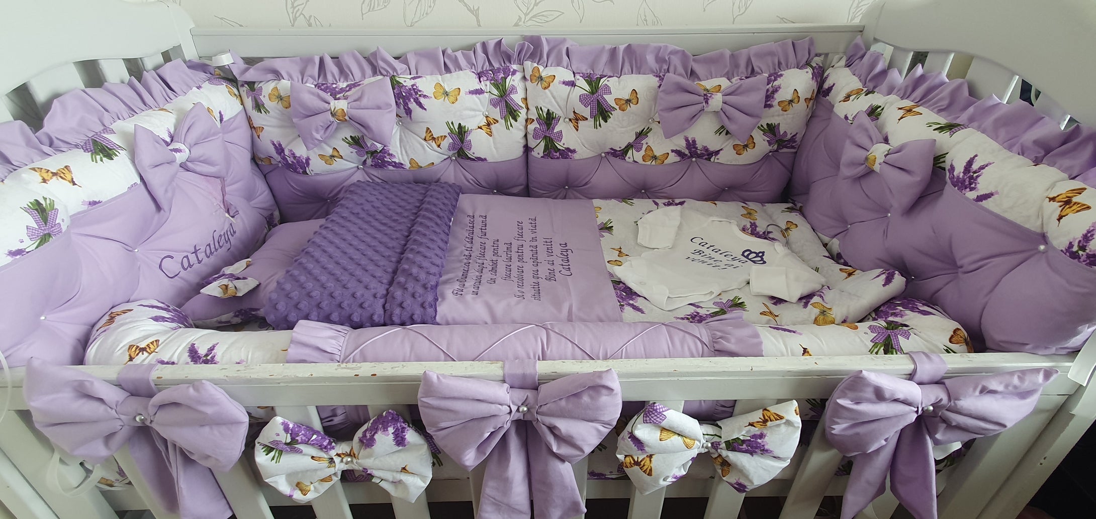 Luxury baby bedding 140x70, personalised by embroidery 