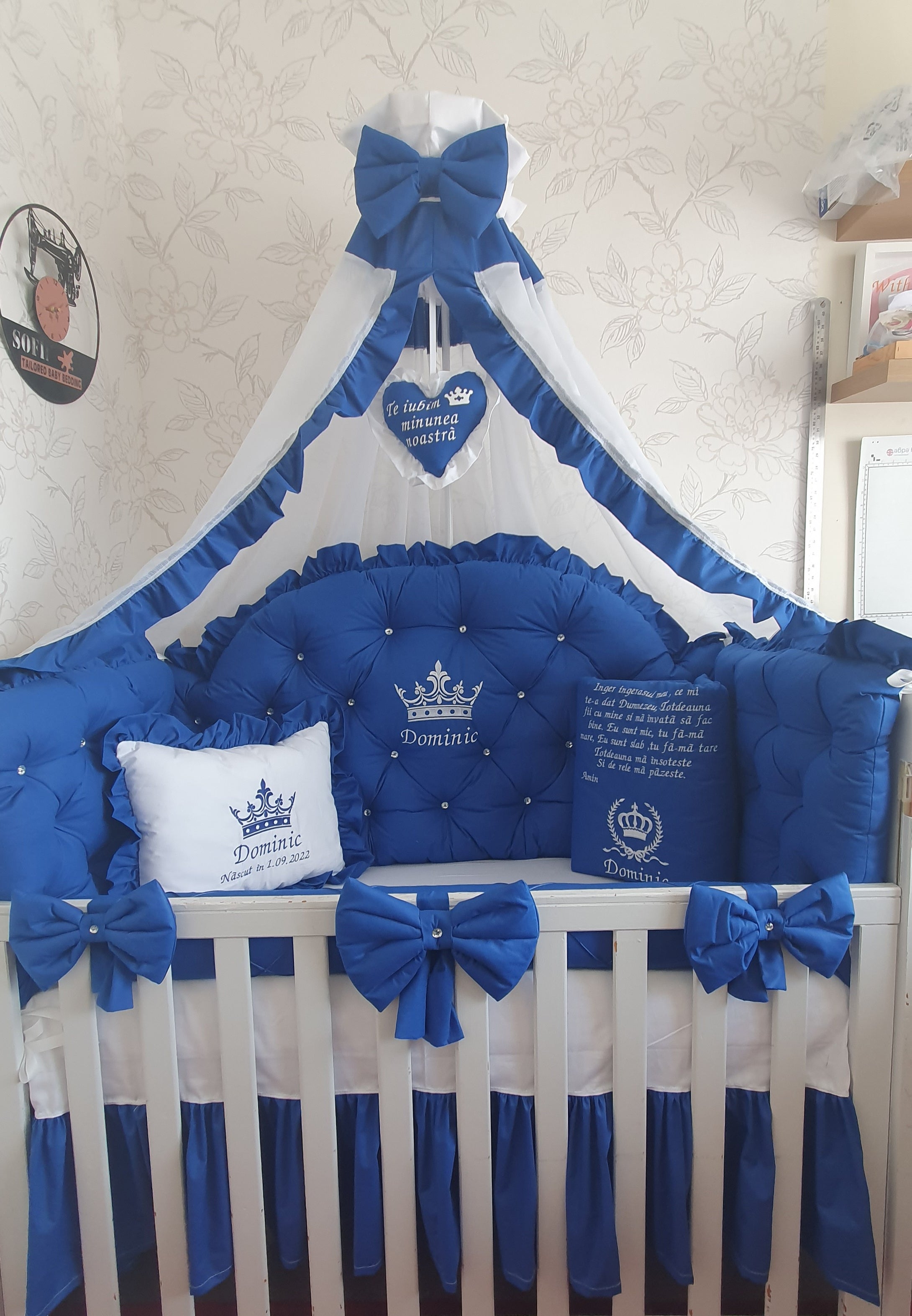 Luxury baby bedding 120x60 personalised by embroidery, 100% cotton 