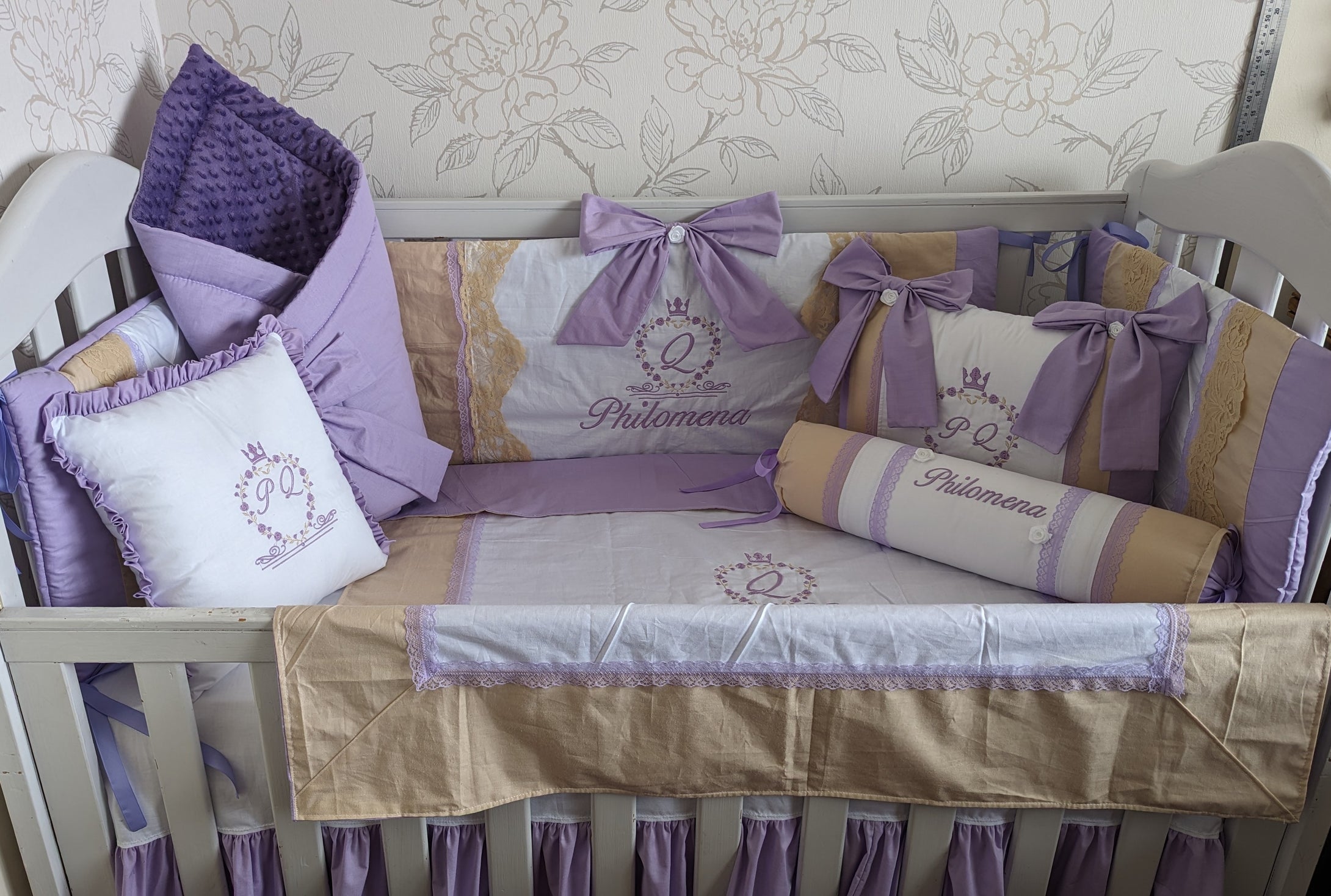 Luxury baby bedding 100x50 personalised by embroidery