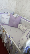 Load image into Gallery viewer, Luxury baby bedding 100x50 personalised by embroidery
