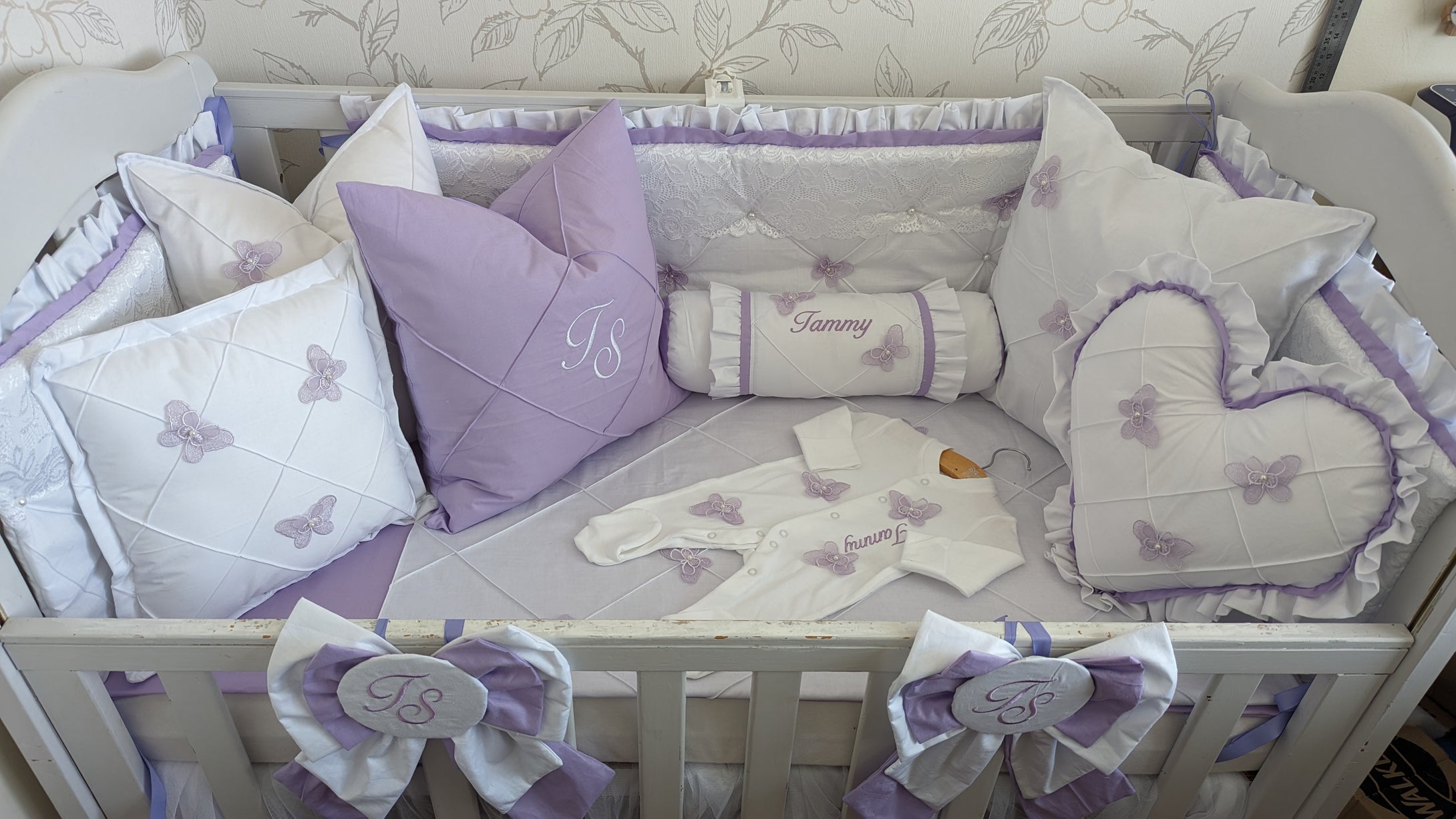 Luxury baby bedding 100x50 personalised by embroidery