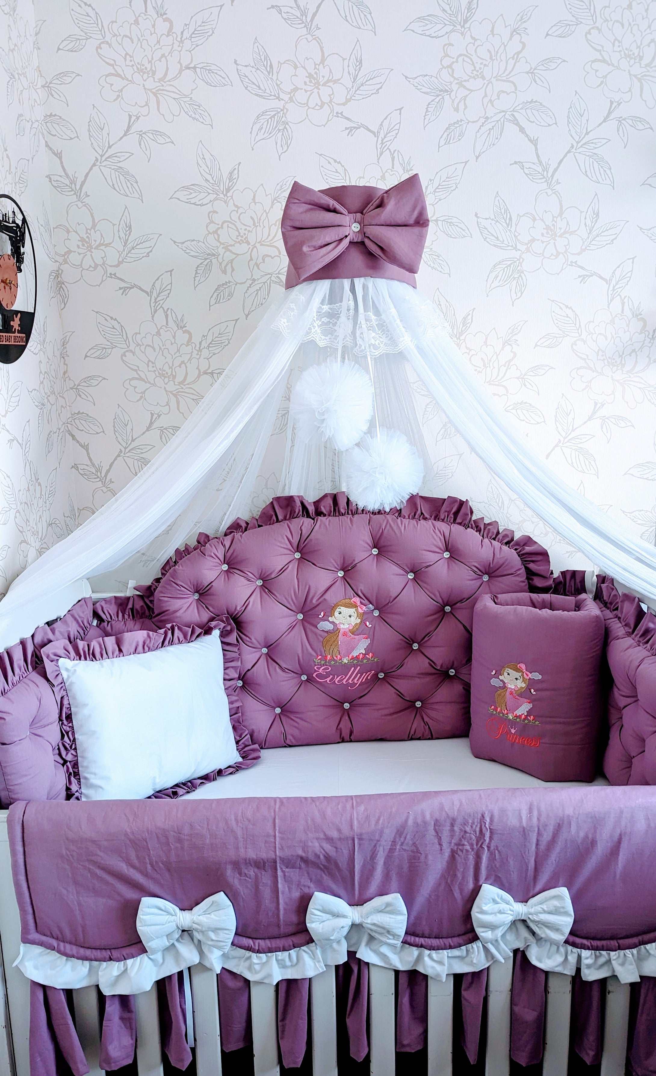 Luxury baby bedding  120x60 personalised by embroidery,  100% cotton