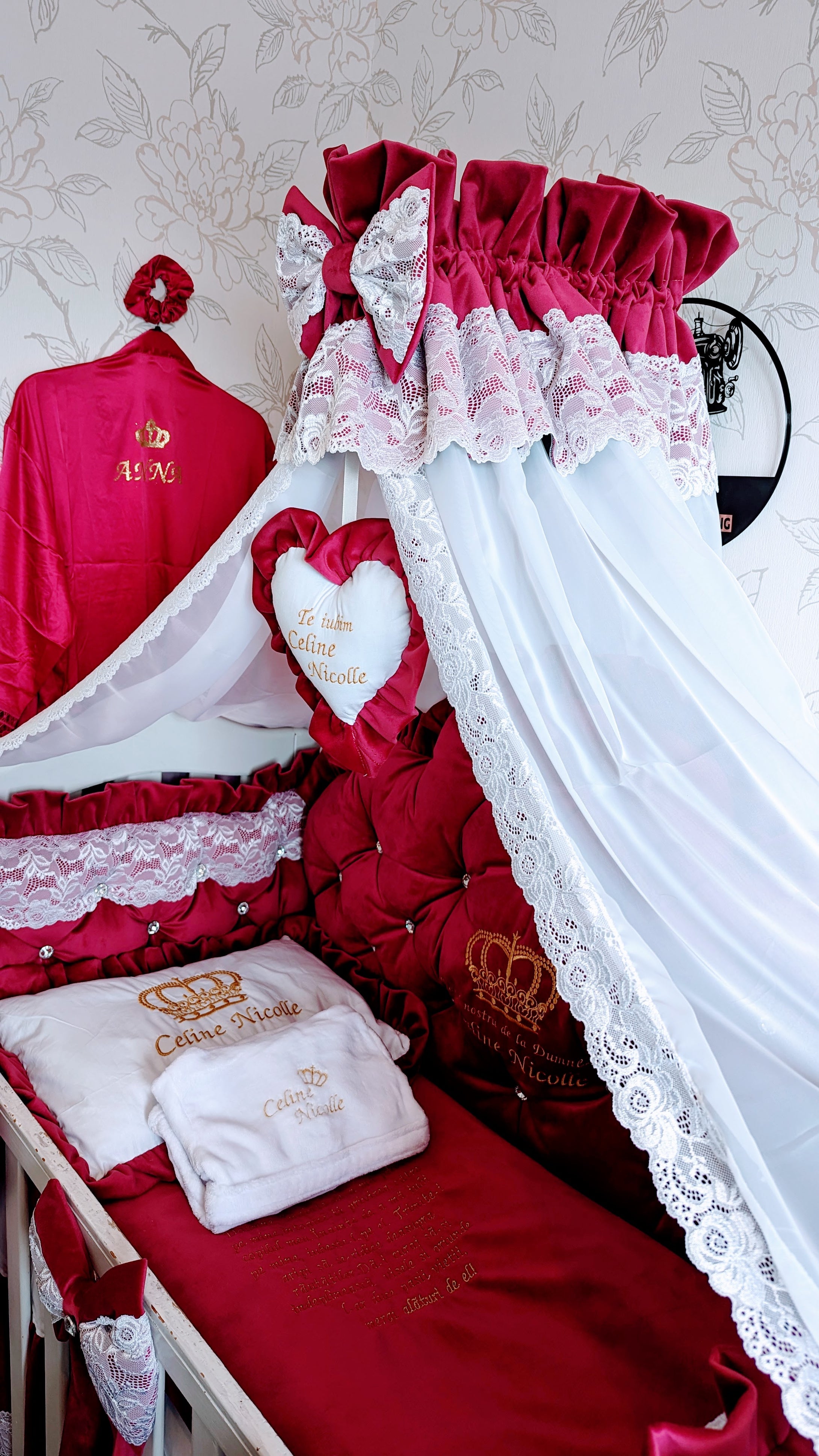 Luxury baby bedding velvet and cotton 

 140x70 personalised by embroidery