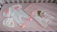 Load image into Gallery viewer, Baby blanket and baby grow personalised by embroidery
