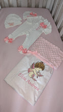 Load image into Gallery viewer, Baby blanket and baby grow personalised by embroidery
