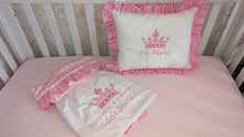 Load image into Gallery viewer, Blanket and pillow 
100% cotton and dimple minky
Personalised by embroidery
