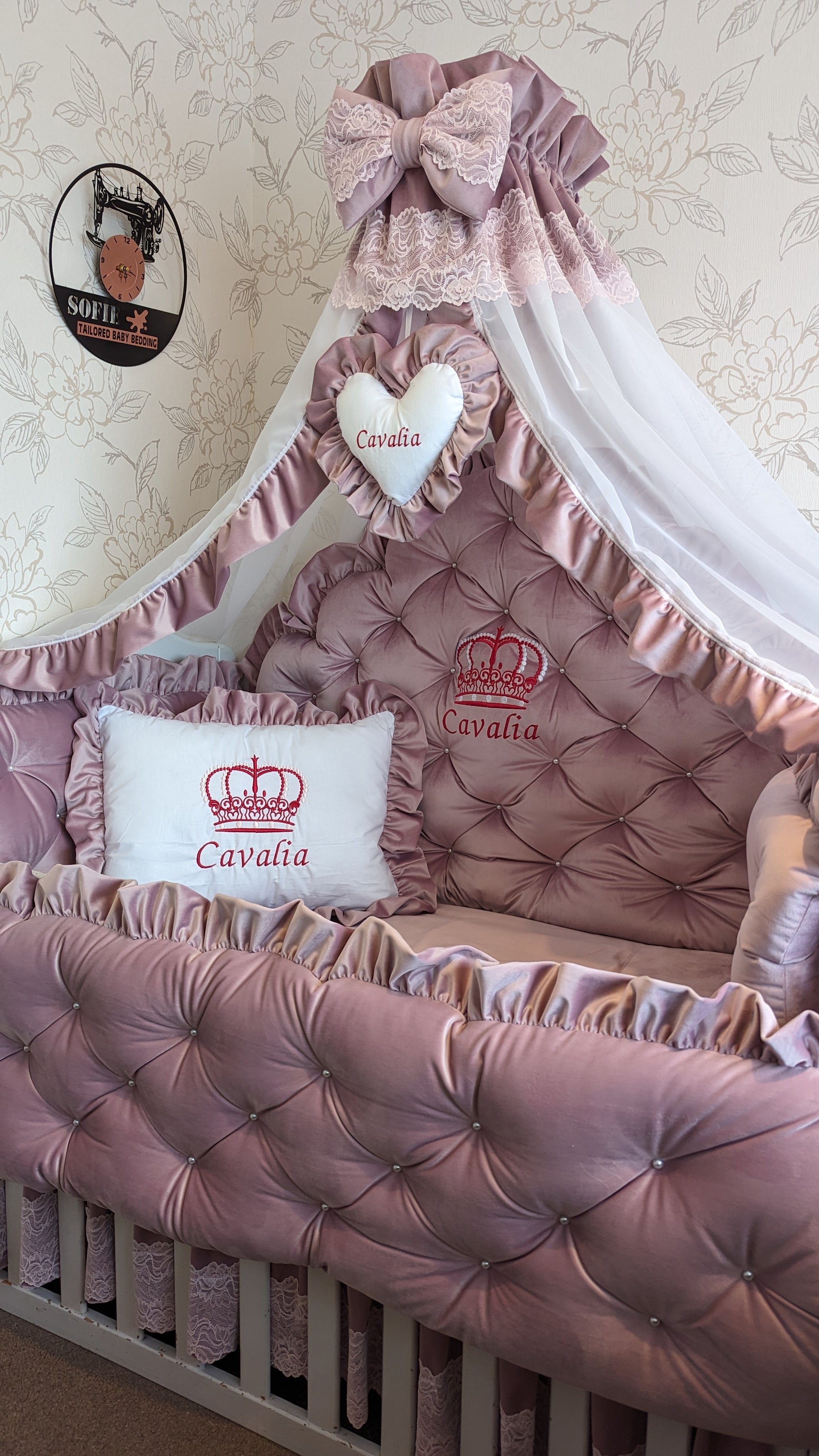 Luxury baby bedding velvet and cotton 

 140x70 personalised by embroidery