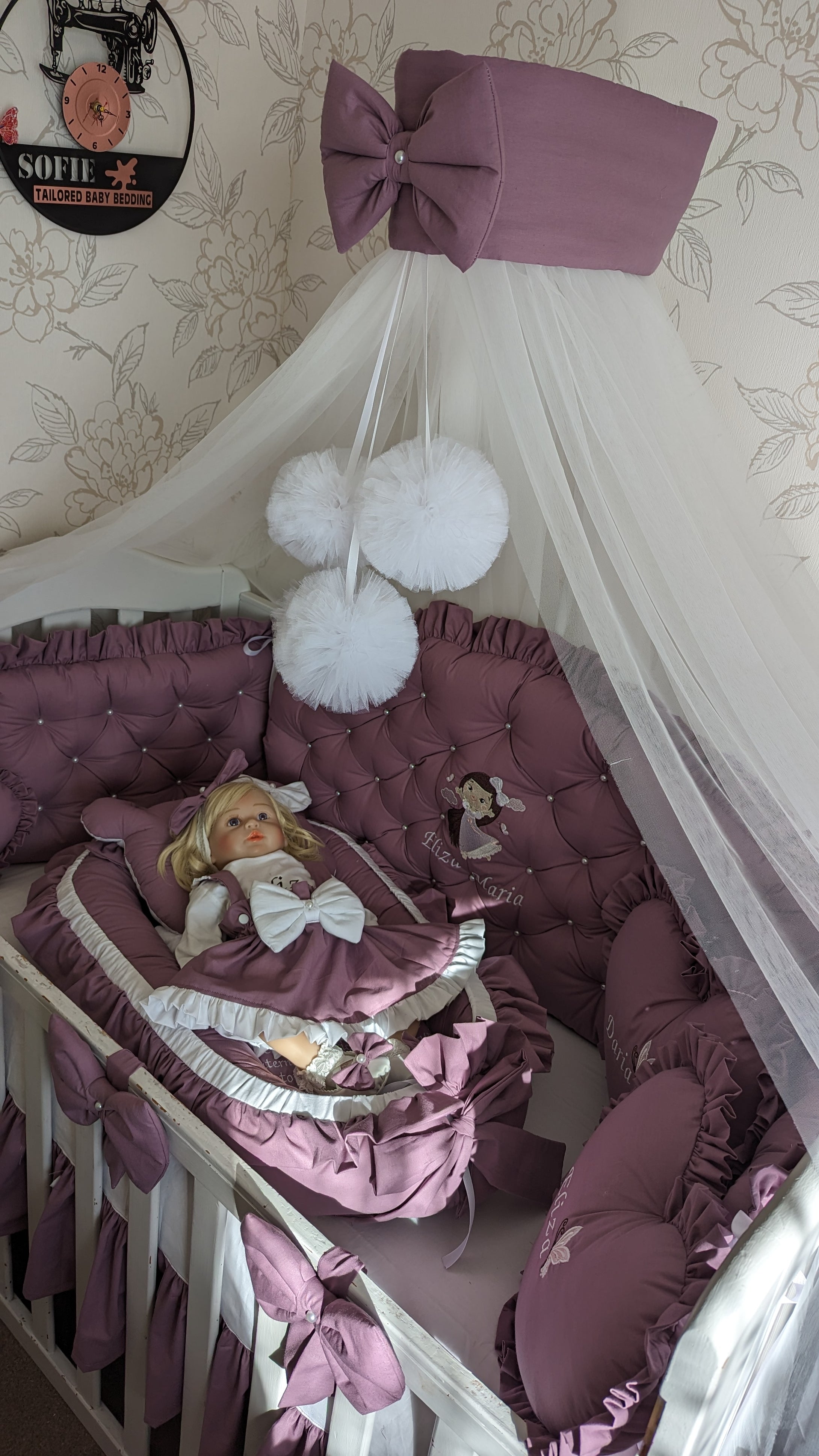Luxury baby bedding 100*50 personalised by embroidery, 100% cotton