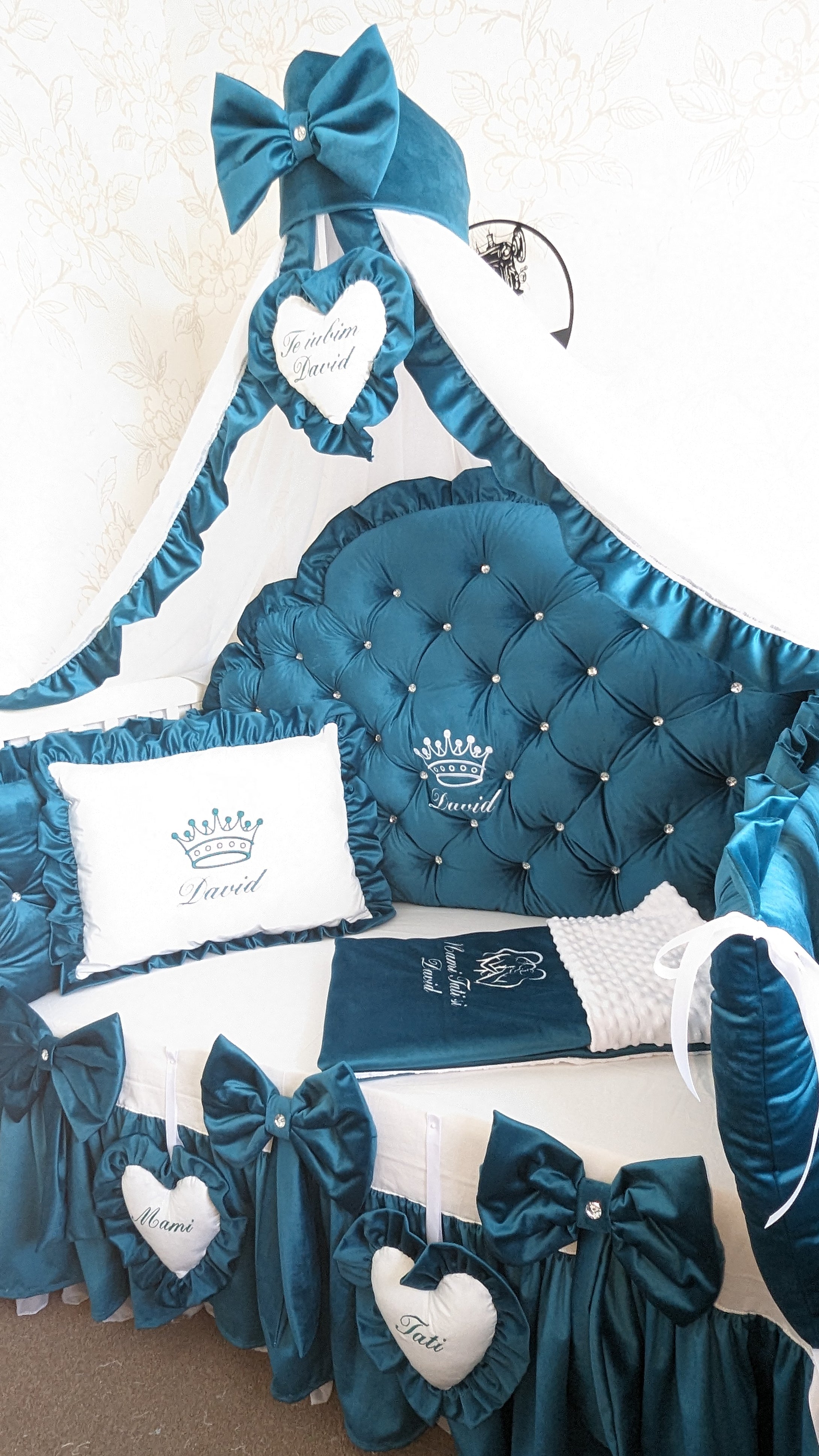 Luxury baby bedding velvet and cotton 

 140x70 personalised by embroidery