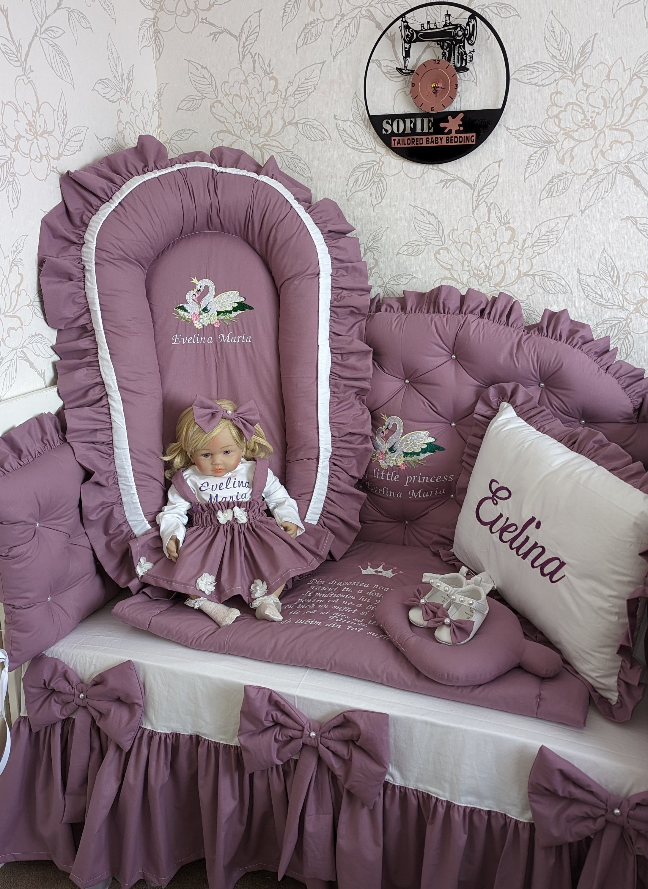 Luxury baby bedding 140*70 personalised by embroidery