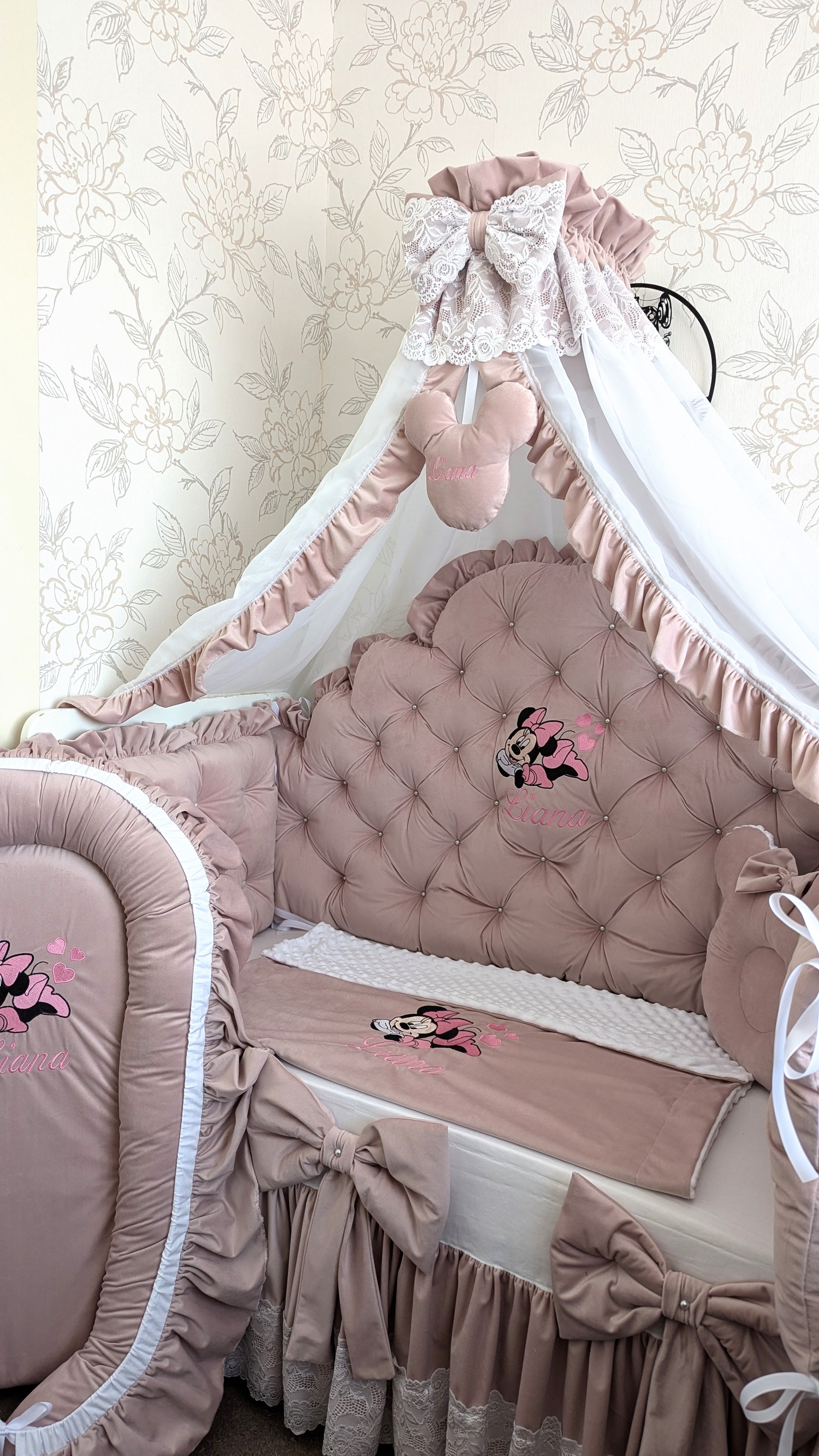 Luxury baby bedding velvet and cotton 

 140*70 personalised by embroidery