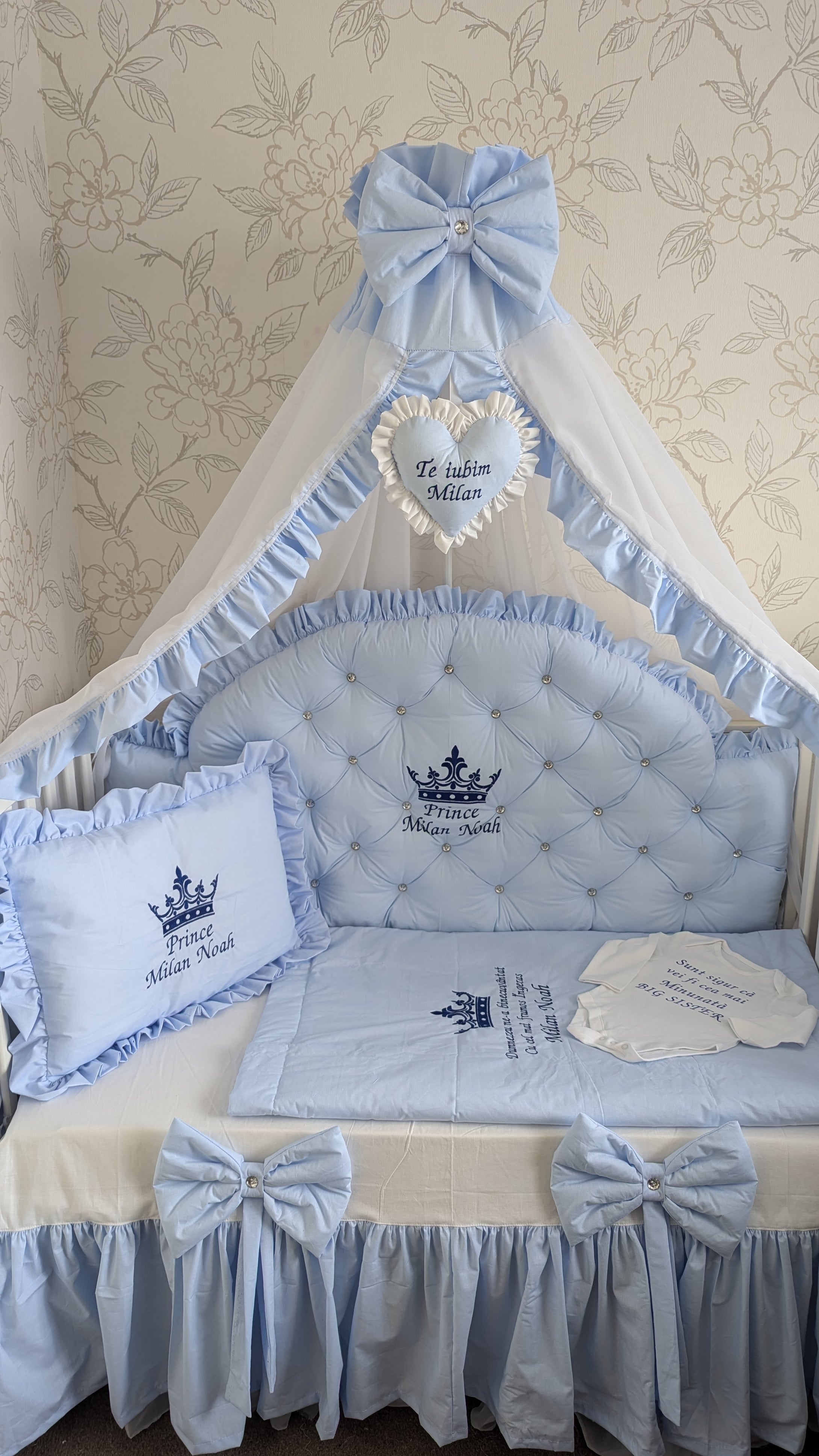 Luxury baby bedding 120x60 personalised by embroidery