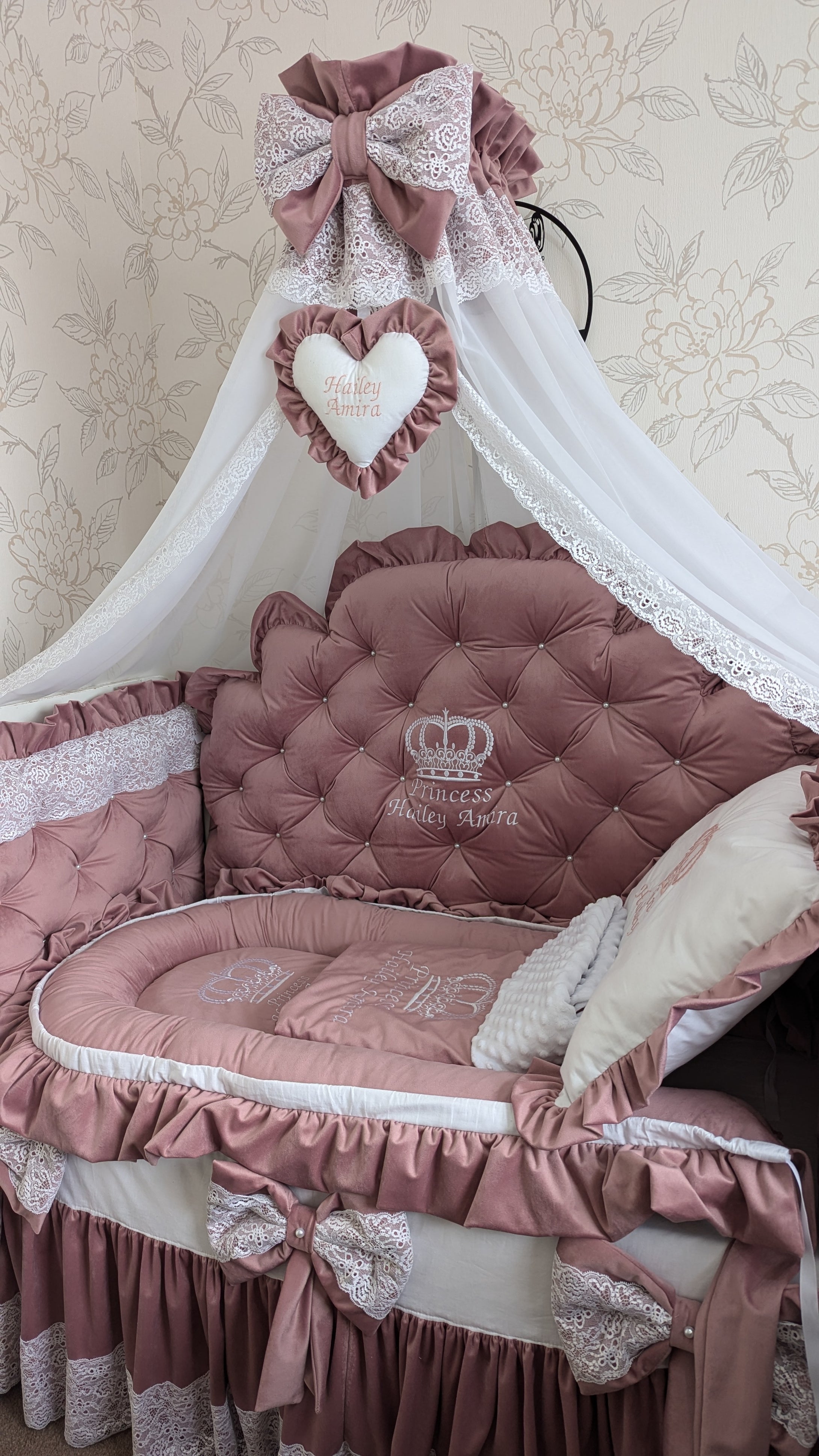 Luxury baby bedding velvet and cotton 

 140*70 personalised by embroidery