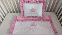 Load image into Gallery viewer, Blanket and pillow 
100% cotton and dimple minky
Personalised by embroidery
