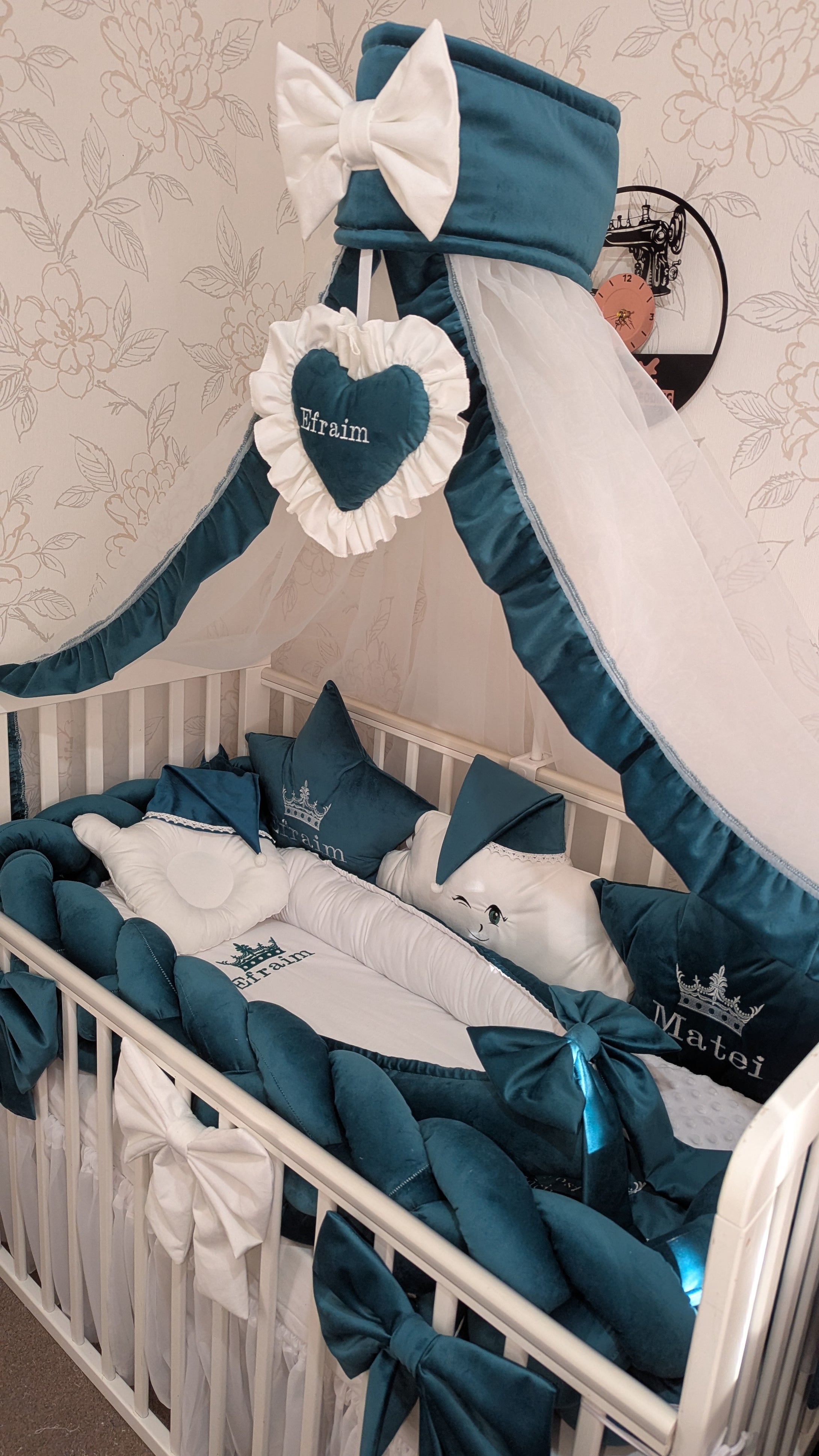 Luxury baby bedding 120*65 personalised by embroidery, 100% velvet and cotton