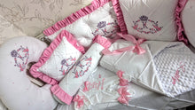 Load image into Gallery viewer, Luxury baby bedding 100*50 personalised by embroidery, 100% cotton
