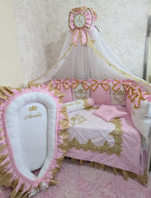 Load image into Gallery viewer, Luxury baby bedding 120*60 personalised by embroidery
