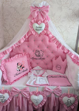 Load image into Gallery viewer, Luxury baby bedding 140*70 personalised by embroidery, 100% cotton and dimple
