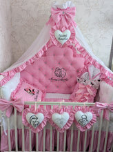 Load image into Gallery viewer, Luxury baby bedding 140*70 personalised by embroidery, 100% cotton and dimple
