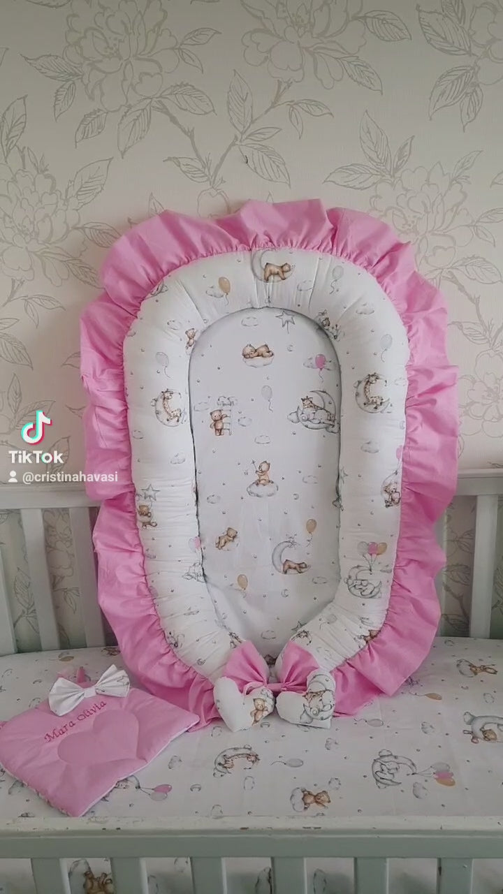 Baby nest personalised by embroidery and pillow 100% cotton