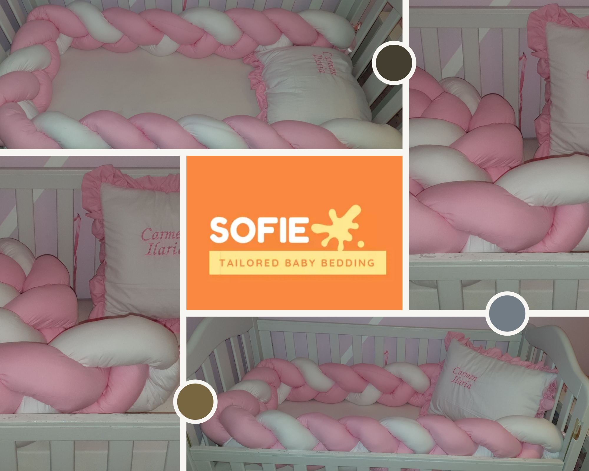 Braided bumper 300 x30, 1 Pillows 50x40 personalised  by embroidery