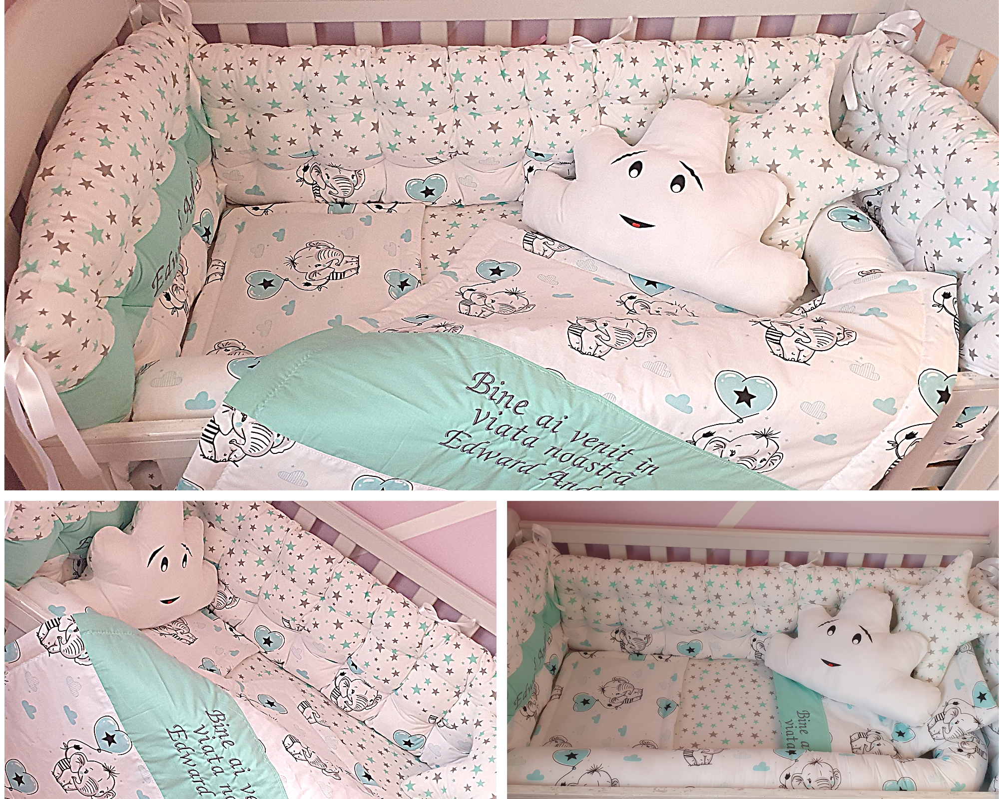 Baby bedding 140x70, 100% cotton personalised by embroidery 