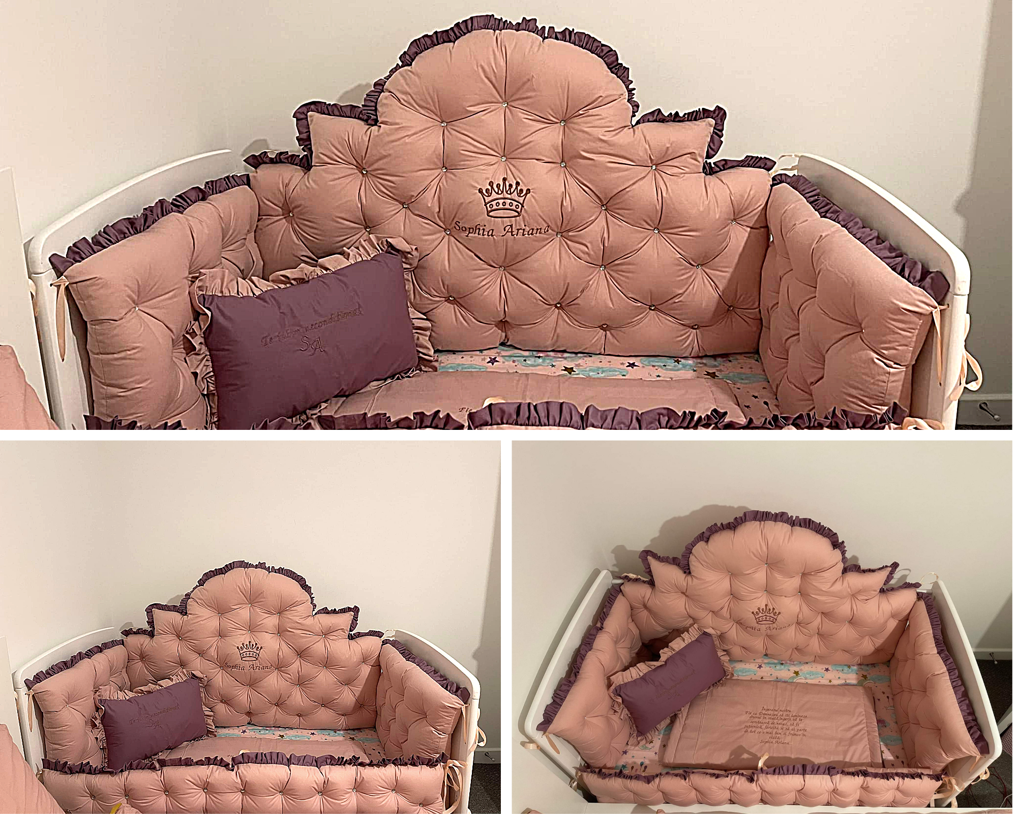 Luxury baby bedding 140x70, 100%cotton personalised by embroidery