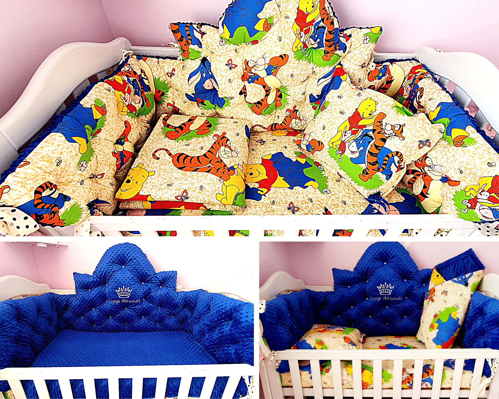 Luxury baby bedding 140x70 personalised by embroidery, duble face