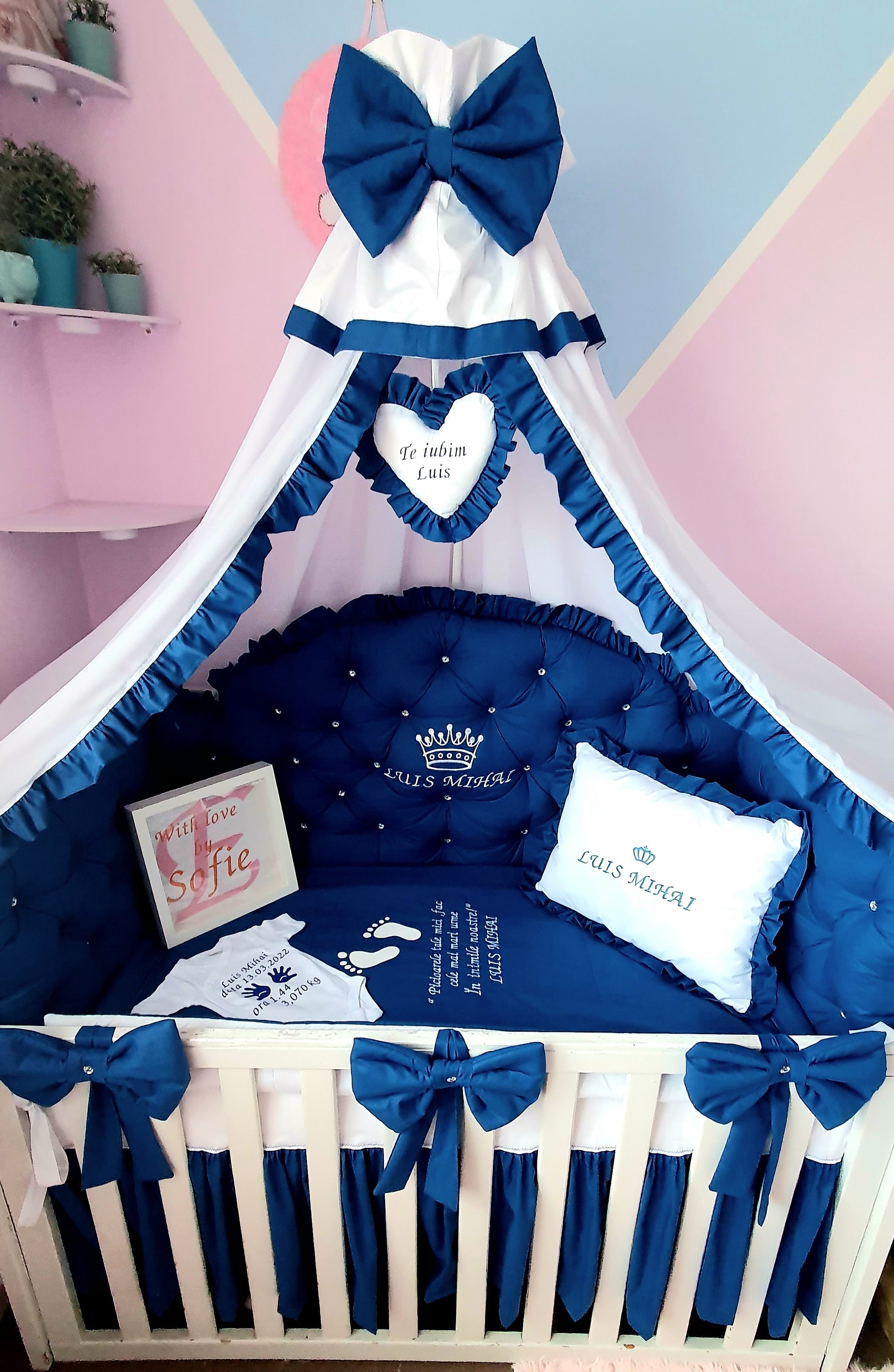 Luxury baby bedding 120x60 personalised by embroidery, 100% cotton