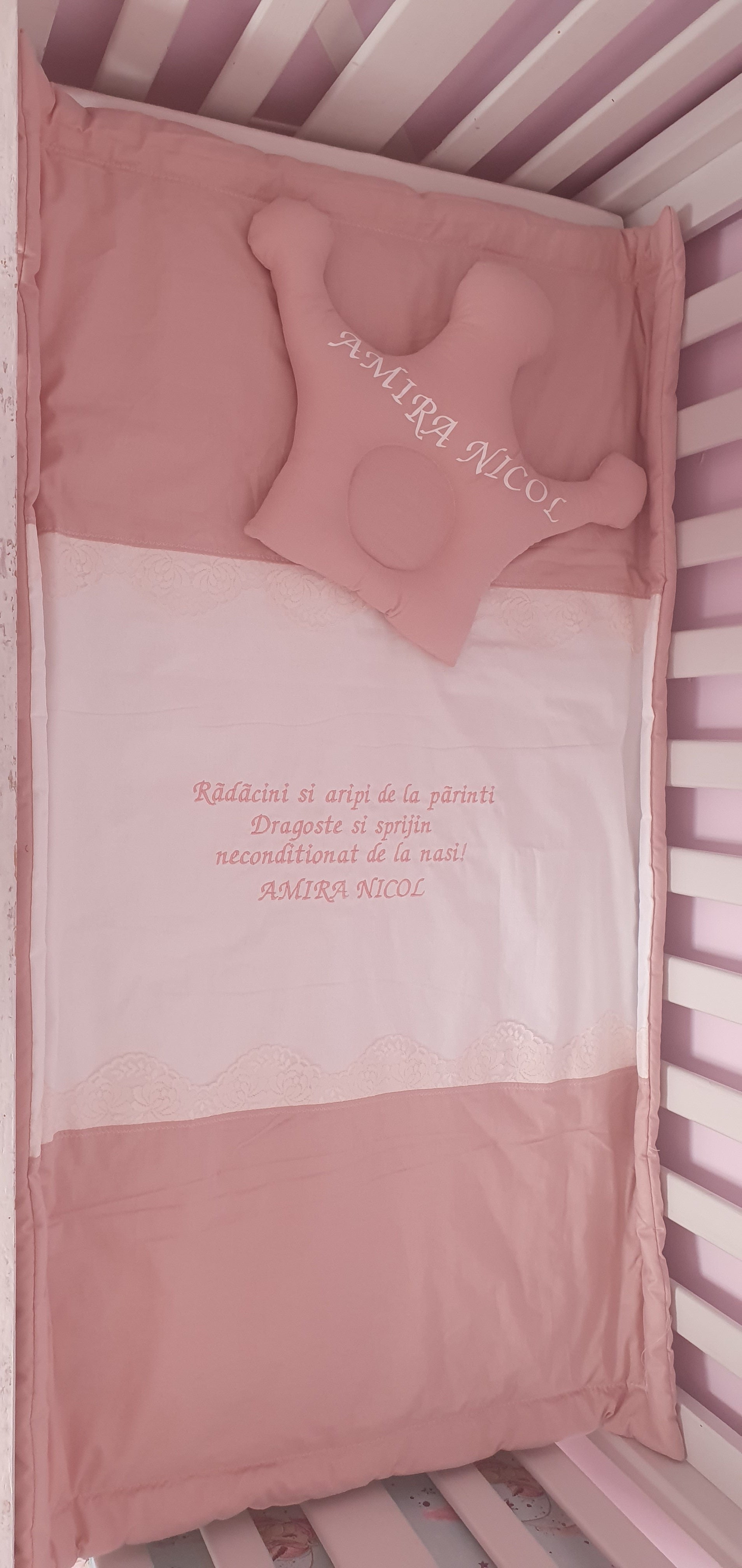 Baby pillow and blanket personalised by embroidery 
Made withlovebysofie.co.uk
