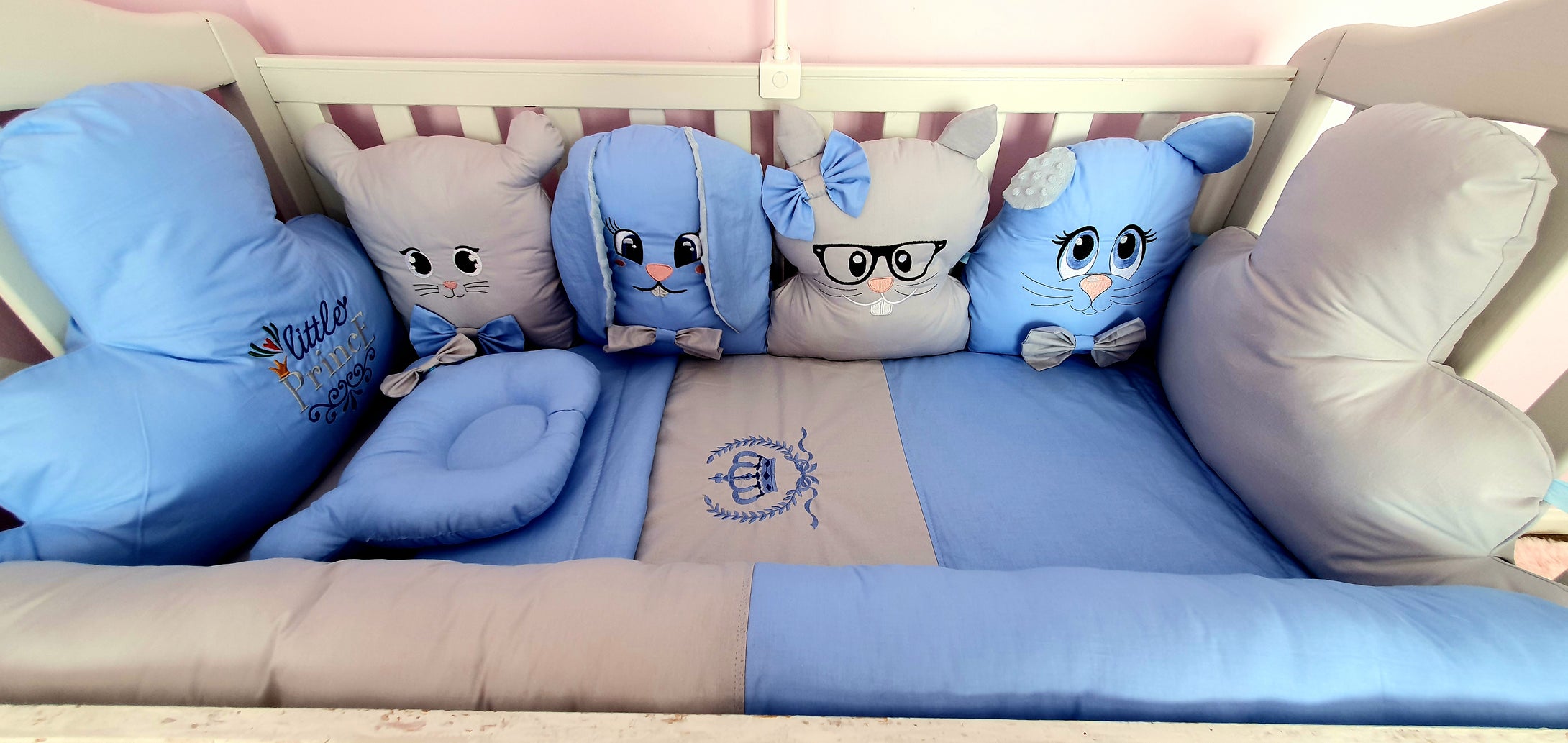 Luxury baby bedding 120x60 personalised by embroidery, 100%cotton