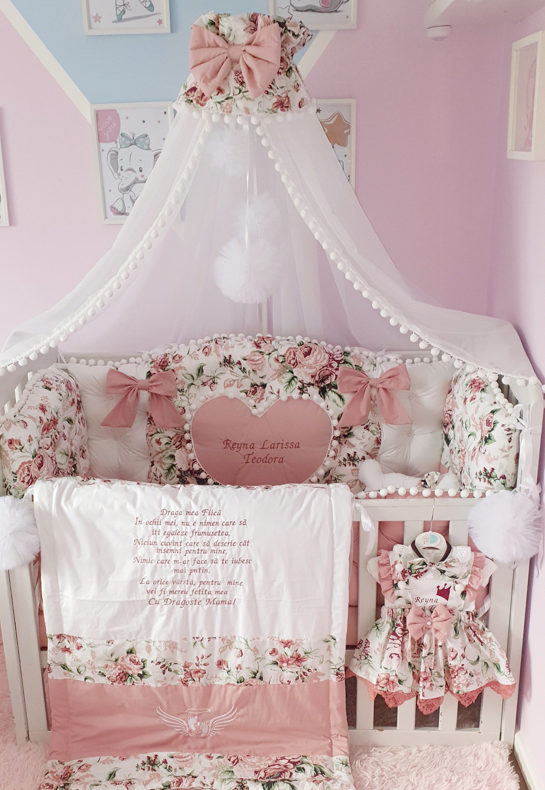 Luxury baby bedding duble face, 120x60 personalised by embroidery