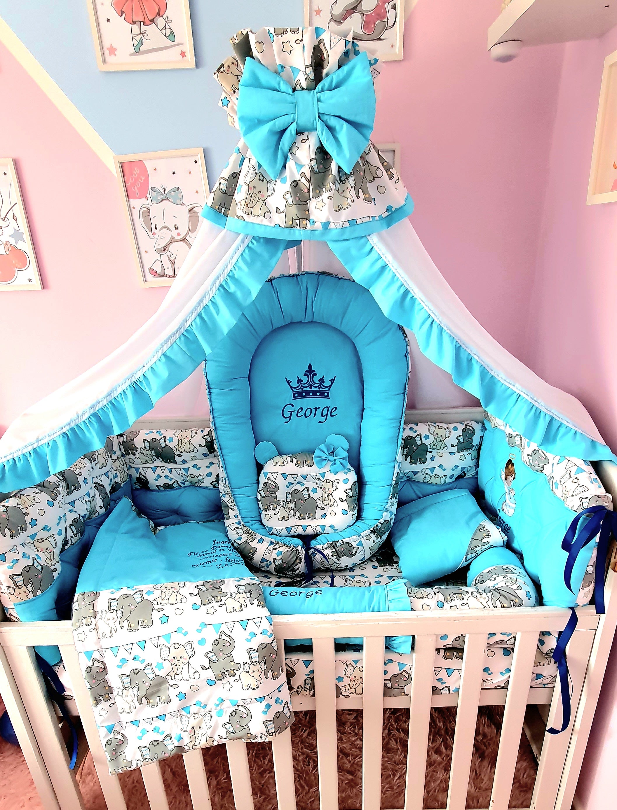 Luxury baby bedding 140x70 personalised by embroidery, 100%cotton