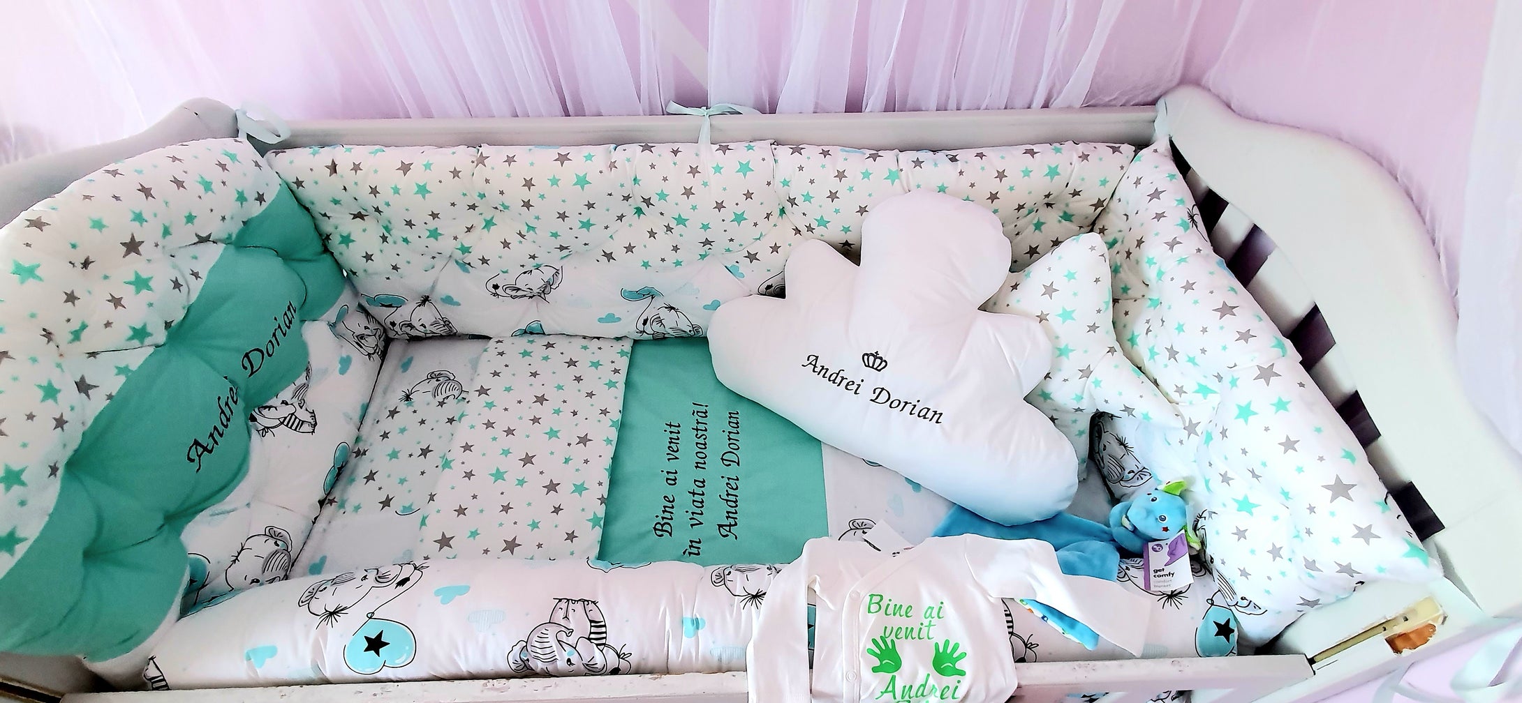 Luxury baby bedding 120x60 personalised by embroidery