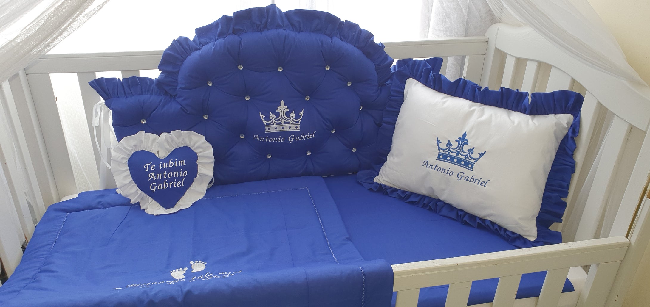 Luxury Baby bedding 90x60 personalised by embroidery