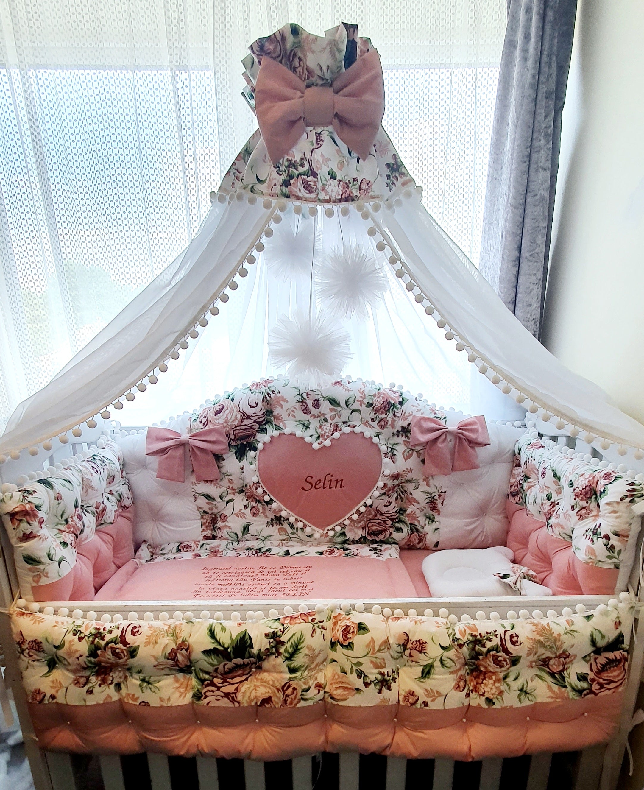 Luxury baby bedding , 120x60 personalised by embroidery