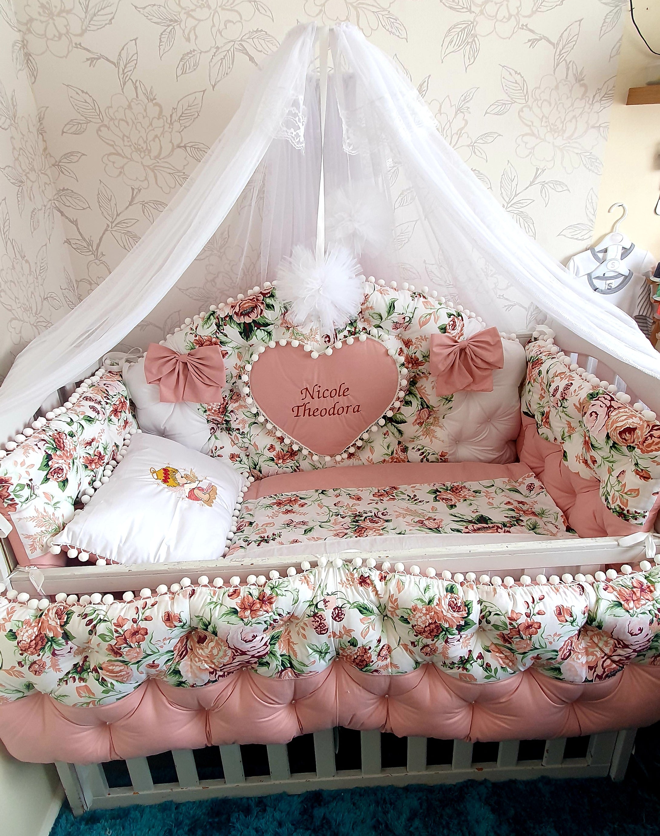Luxury baby bedding 140x70 personalised by embroidery