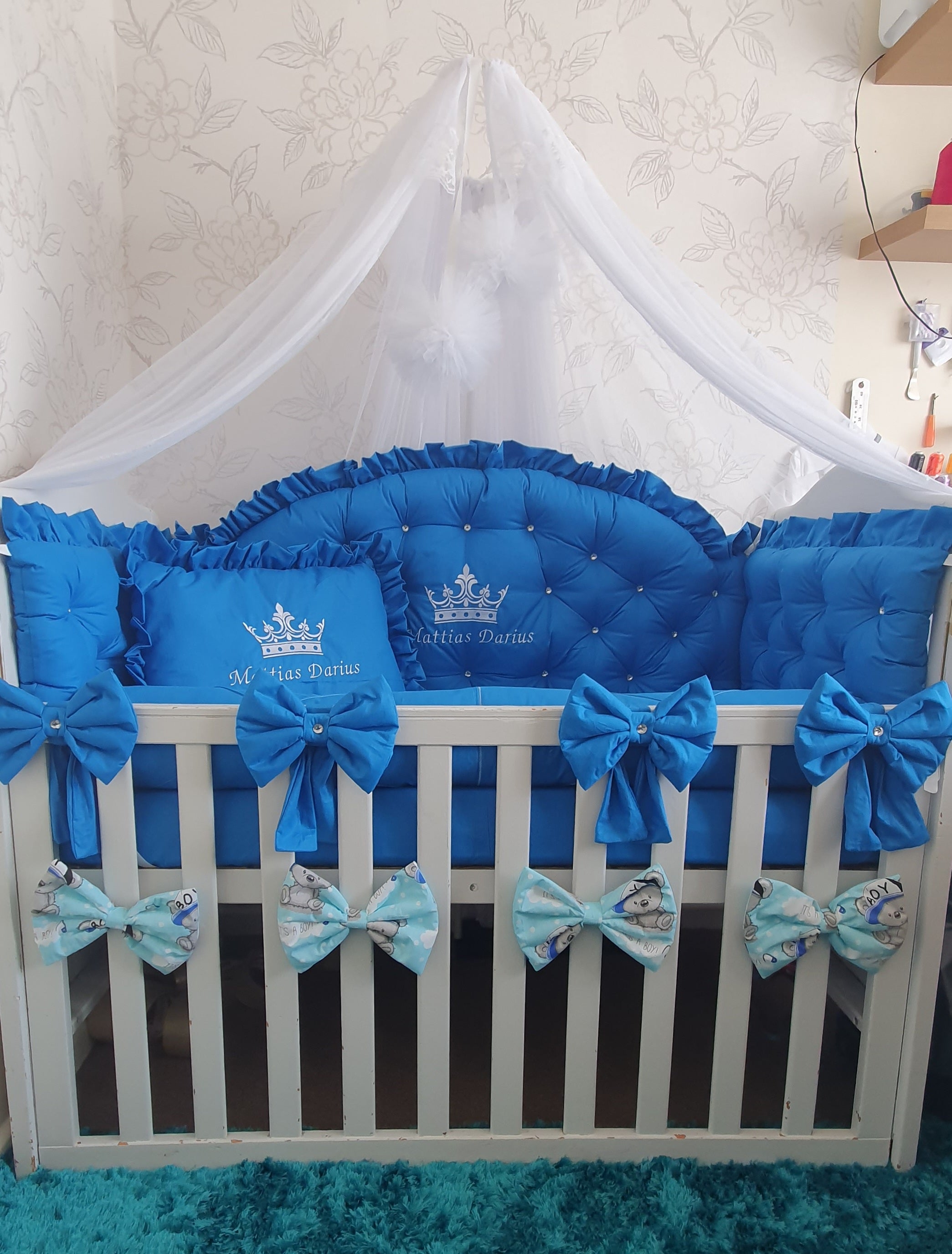 Luxury baby bedding 120x60 personalised by embroidery, 100% cotton