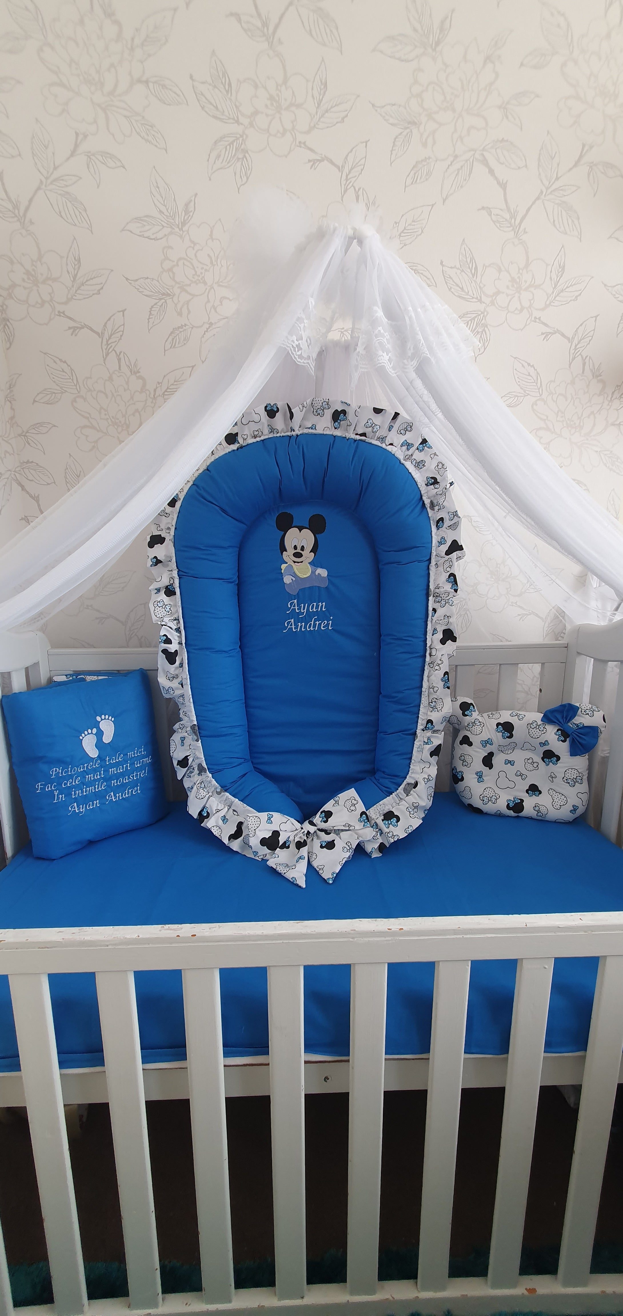 Baby nest , blanket and pillow personalised by embroidery