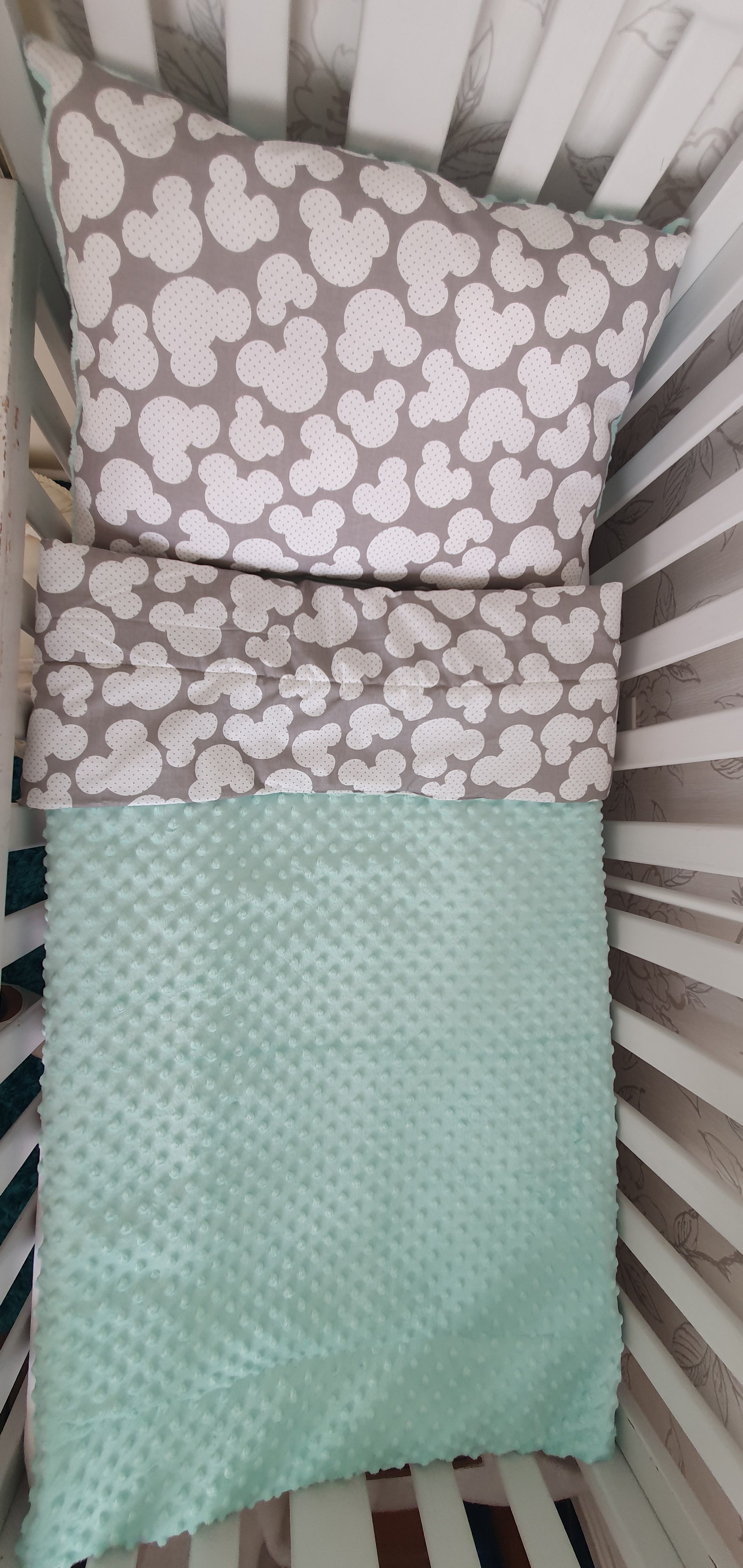 Baby pillow and duvet 100% cotton and dimple minky