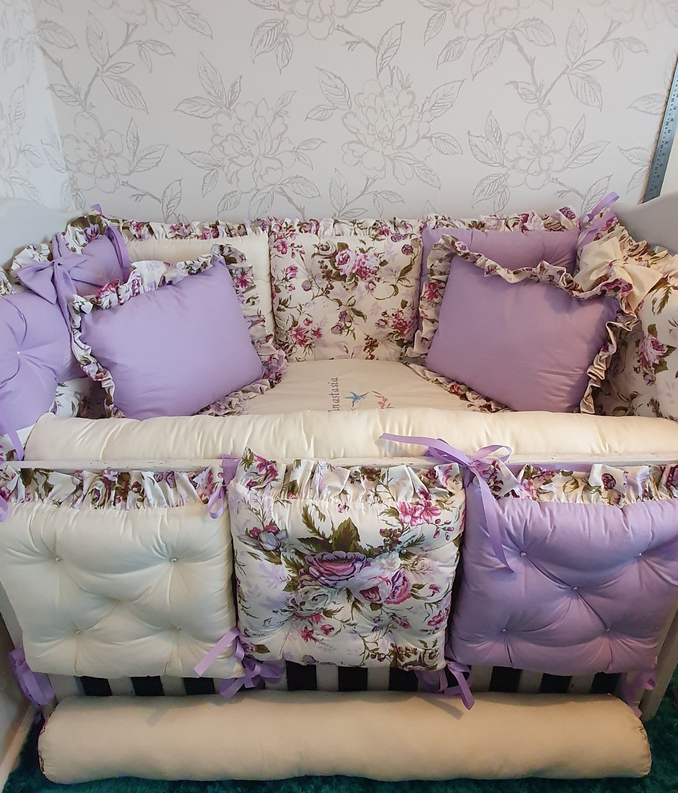 Luxury baby bedding 120x120 twins , 100% cotton , personalised by embroidery